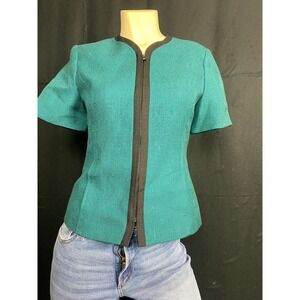 Kasper A.S.L. Teal Green Short‎ Sleeve Zip Front Career Jacket Size 4